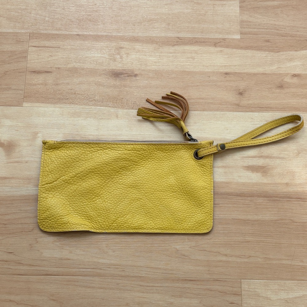Yellow Leather Wristlet Clutch